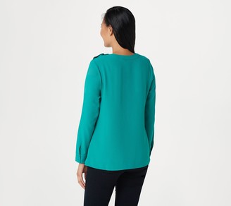 Denim & Co. Luxe Stretch Solid Snap Shoulder Blouse