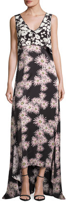 Elizabeth and James Sleeveless Floral High-Low Popover Gown, Black/Multicolor
