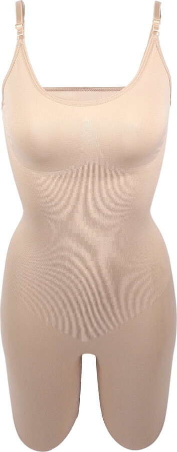 Unique Bargains Women Shapewear Tummy Control Full Bust Body Bodysuit 2XL Beige