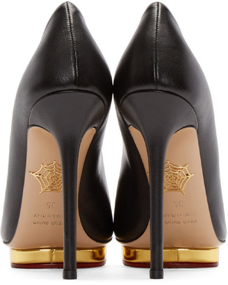 Charlotte Olympia Black Leather Dotty Heels