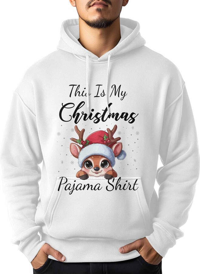 FANKIGETEBA White Hooded Sweatshirt Christmas Elk Snowflake Hoodie Men's Sweatshirts Winter Cartoon Deer