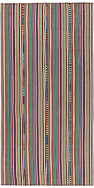 Rug & Kilim One-of-a-Kind 1950s Vintage Chaput in Purple/Green/Blue Stripe Patterns