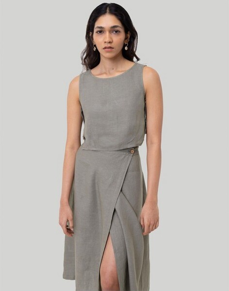 ReistorWomen'sOverlapMidiSkirtDarkGreenMedium