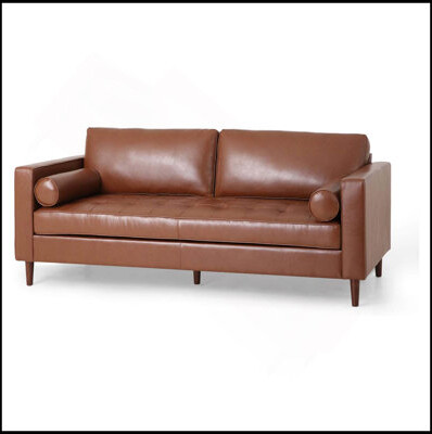 George Oliver Mirod Comfy 3-Seat Sofa With Wooden Legs, PU, For Living Room And Study