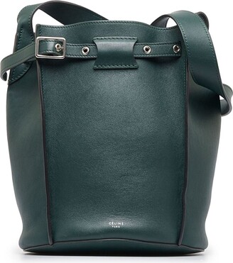 CELINE Shoulder Bag Green Clay Leather Women's Phone Pouch