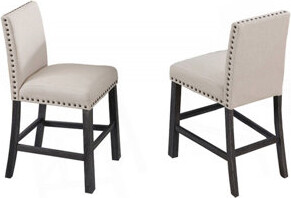 Lark Manor Upholstered Counter Dining Chair Set Of 2 Nailhead Trim Antique Gray Wood Legs Kitchen Side Counter Stools Natural
