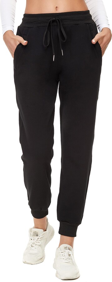 MOUEEY Women's Warm Sherpa Lined Athletic Sweatpants Jogger Fleece Pants  with Zipper Pockets Black M - ShopStyle