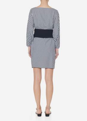Tibi Viscose Gingham Boatneck Dress with Removable Corset