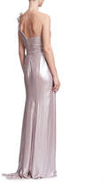 Thumbnail for your product : Marchesa 3-D Floral One-Shoulder Draped Evening Gown w/ Front Slit