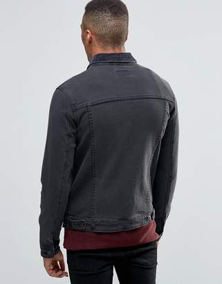 ASOS DESIGN Skinny Fit Denim Jacket With Cord Collar In Black