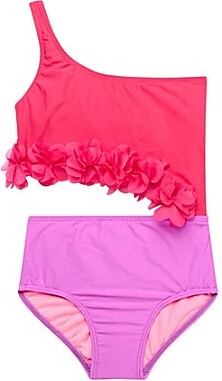 Beach Lingo Little Girls One-Shoulder Cutout Rosette Trim One Piece Swimsuit
