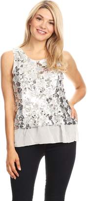 Anna-Kaci Womens Sparkle & Shine Glitter Sequin Embellished Sleeveless Round Neck Tank Top