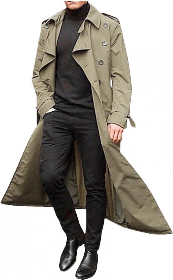 Hesrisy Men's Trench Coat Casual Oversized Double Breasted Belted Lapel  Windbreaker Slim Fit Long Jacket Overcoat Trench Coat Khaki - ShopStyle