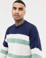 Thumbnail for your product : ASOS Design Knitted Jumper With Blocked Stripes In Navy