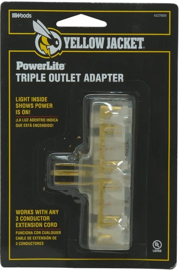 Yellow Jacket 15 Amp Extension Cord Multi-Outlet (3) Power Light Plug Adapter