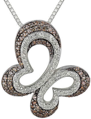 Fine Jewelry 1/2 CT. T.W. Champagne & White Diamond 10K White Gold Butterfly Pendant Necklace