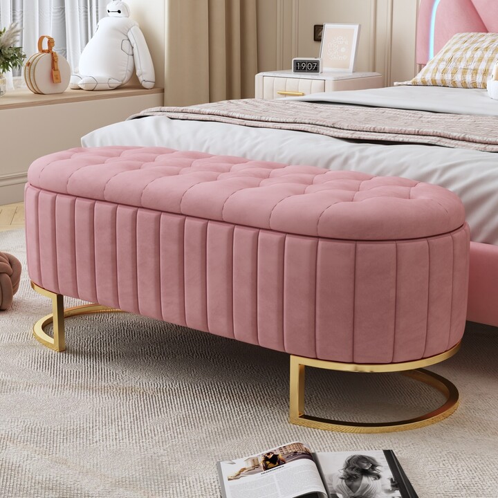 LUXHOMEZ 47.2" Storage Ottoman Bench, Modern Upholstered Footstool Bench,  Pink - ShopStyle