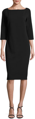 Joan Vass 3/4-Sleeve Textured Slim Dress, Black