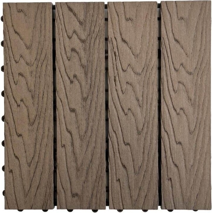 LH EP 12 in. x 12 in. WPC Composite Interlocking Flooring Deck Tiles with Parallel Design in Espresso (Pack of 11 Tiles)
