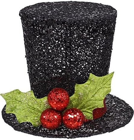 Black Glitter Christmas Top Hat (7.75")