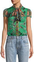 Thumbnail for your product : Alice + Olivia Jeannie Bow-Collar Cap-Sleeve Button-Front Blouse