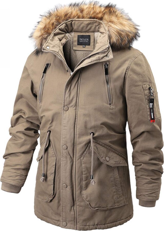RUIYUNS Mens Winter Warmth Thicken Fur Hood Parka Padded Outwear Winter  Coat Jacket (Khaki - ShopStyle