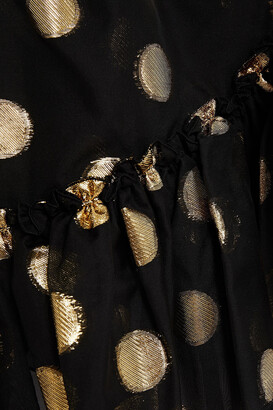 Dundas Off-the-shoulder Ruffled Metallic Fil Coupe Silk-blend Mini Dress