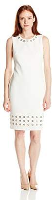 Calvin Klein Women's Petite Sheath Dress with Grommets At Neck and Hem