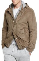 Thumbnail for your product : Brunello Cucinelli Suede Hooded Shirt Jacket, Taupe