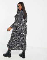 Thumbnail for your product : Street Collective Curve jersey long sleeve smock pephem midi dress in dalmation print