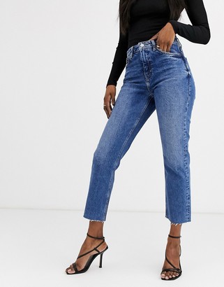 Topshop mid blue straight leg jeans Clearance