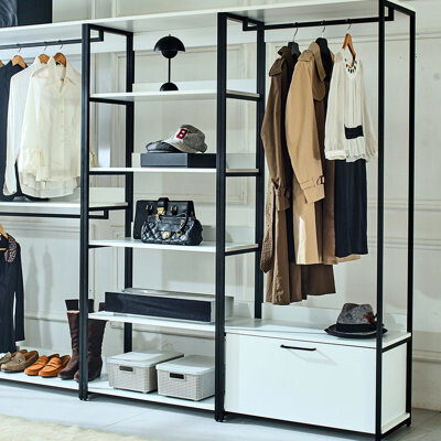 White Walk In Closet With Metal - Extra Deep Storage, Rust And , Stain & Scratch Heat Water E0 Board, Made Frame Storage Space, Rust Powder Coated Met
