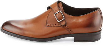 Ermenegildo Zegna Burnished Leather Monk-Strap Shoe, Brown