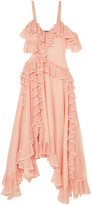 Thumbnail for your product : Alexander McQueen Asymmetric Ruffled Pointelle-knit Silk Midi Dress
