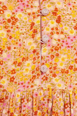 By Ti Mo Gathered floral-print cotton-corduroy mini dress