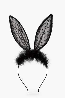 boohoo Lucy Netted Polka Dot Bunny Ears Headband