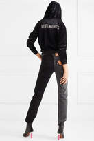 Thumbnail for your product : Vetements Crystal-embellished Velour Hooded Top - Black