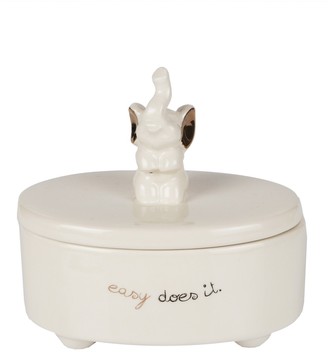 Jay Import Ceramic White Animal Kingdom Elephant Oval Trinket Box