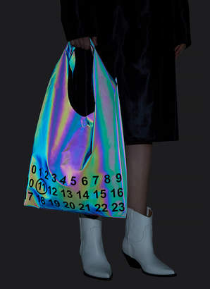 Maison Margiela Reflective Logo Plastic Bag Tote Bag in Black
