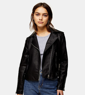 Topshop Petite faux leather moto jacket in black - ShopStyle