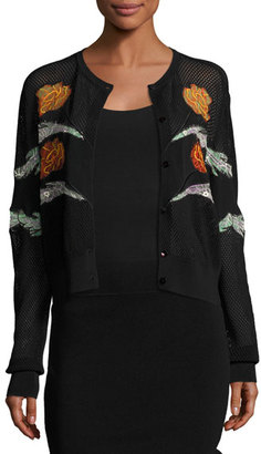 Opening Ceremony Gestures Embroidered Mesh Cardigan, Black