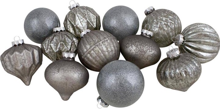 Northlight Neutral T1 Finial and Glass Ball Christmas Ornaments Set of 12