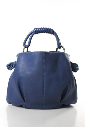 Giorgio Armani Blue Leather Magnetic Popper Closure Medium Sized Tote Handbag