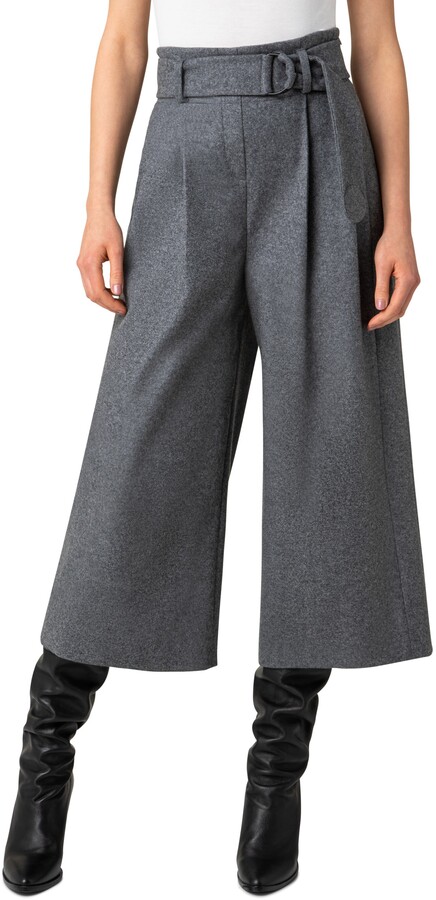 Akris Punto Fiorella Belted Wool Blend Flannel Culottes - ShopStyle Pants