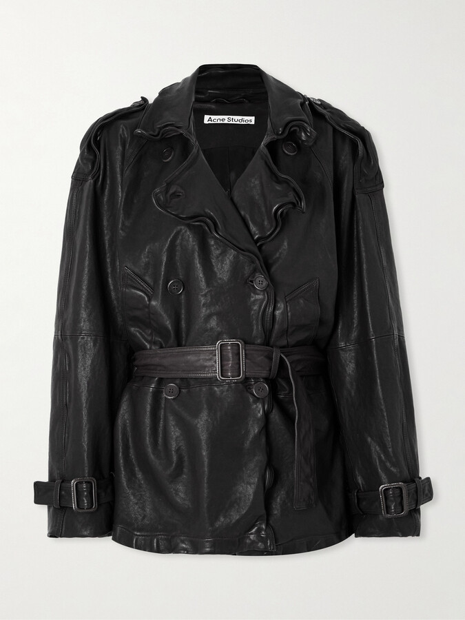 Acne Studios Double-breasted Belted Leather Jacket - Black