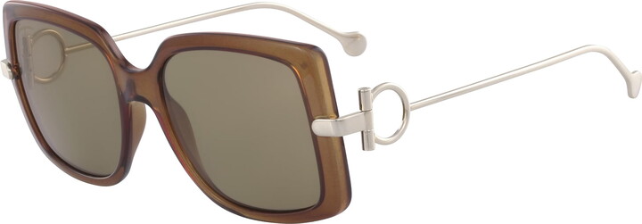 Ferragamo Female Adult Crystal Brown Oversize Square Full Rim Sunglasses Italy