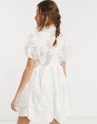Sister Jane Dream mini smock dress with bib collar and embellishment in white