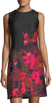 Donna Ricco Lace-Panel Floral-Print Dress