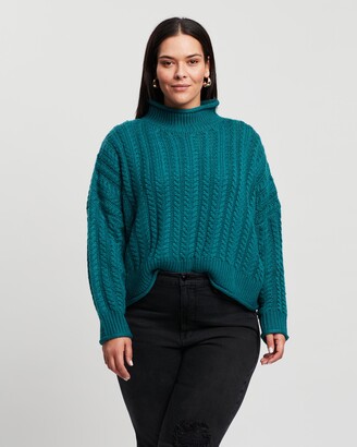 Atmos & Here Atmos&Here Curvy - Women's Blue Jumpers - Holly Cable Wool Blend Jumper - Size 24 at The Iconic