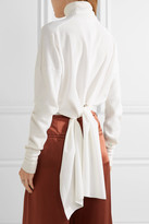 Thumbnail for your product : Tibi Asymmetric Paneled Merino Wool And Silk-crepe Turtleneck Sweater - White